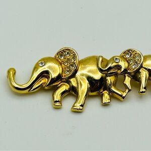 Vintage Signed Gold Tone mom & baby Elephant Brooch w/ Swarovski crystal accents